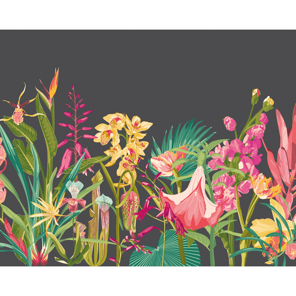 Origin Murals Tropical Foliage Charcoal and Ruby Wall Mural Medium Image 2