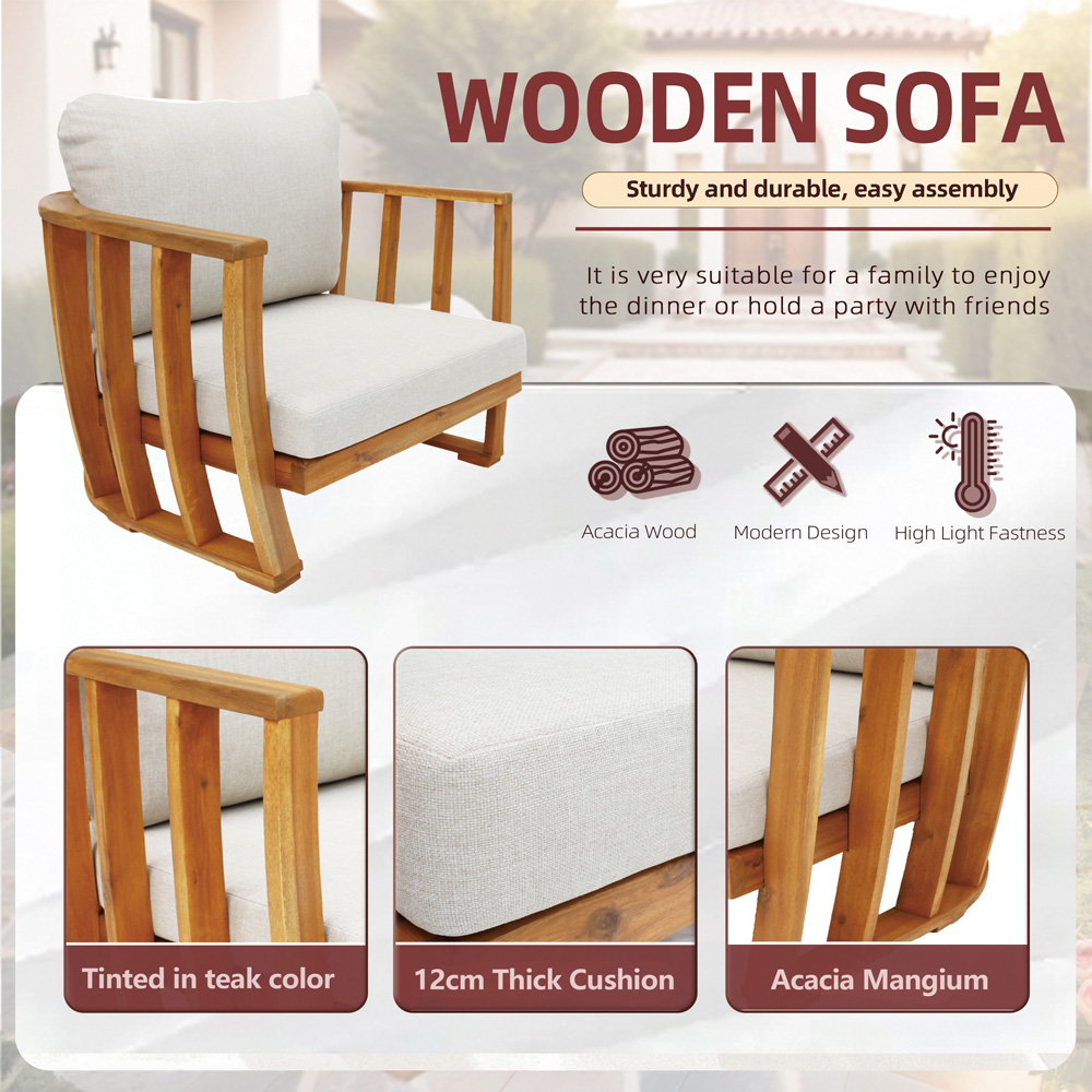 Direct wicker Teak 7 Seater Acacia Wood Curved Sectional Garden Sofa Set Image 4