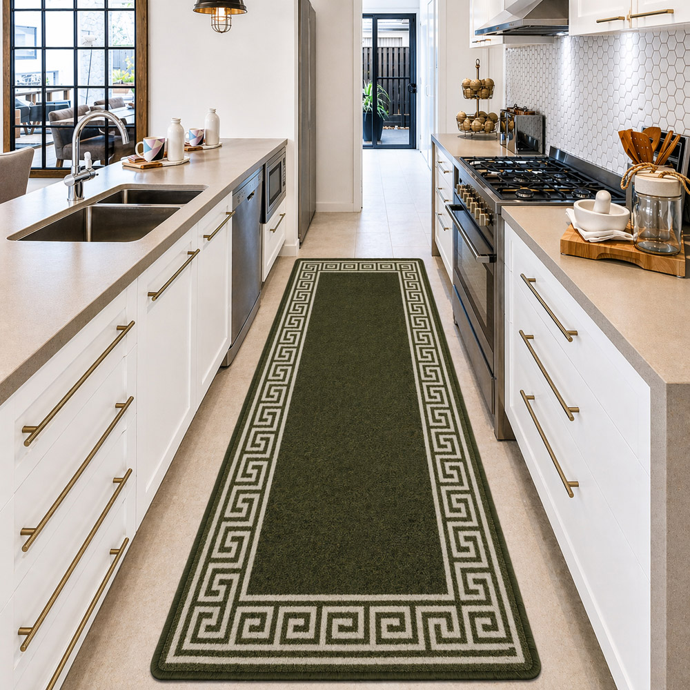 Smart Living Greekey Green and Cream Gel Back Non-Slip Door Mat 80 x 300cm Image 2