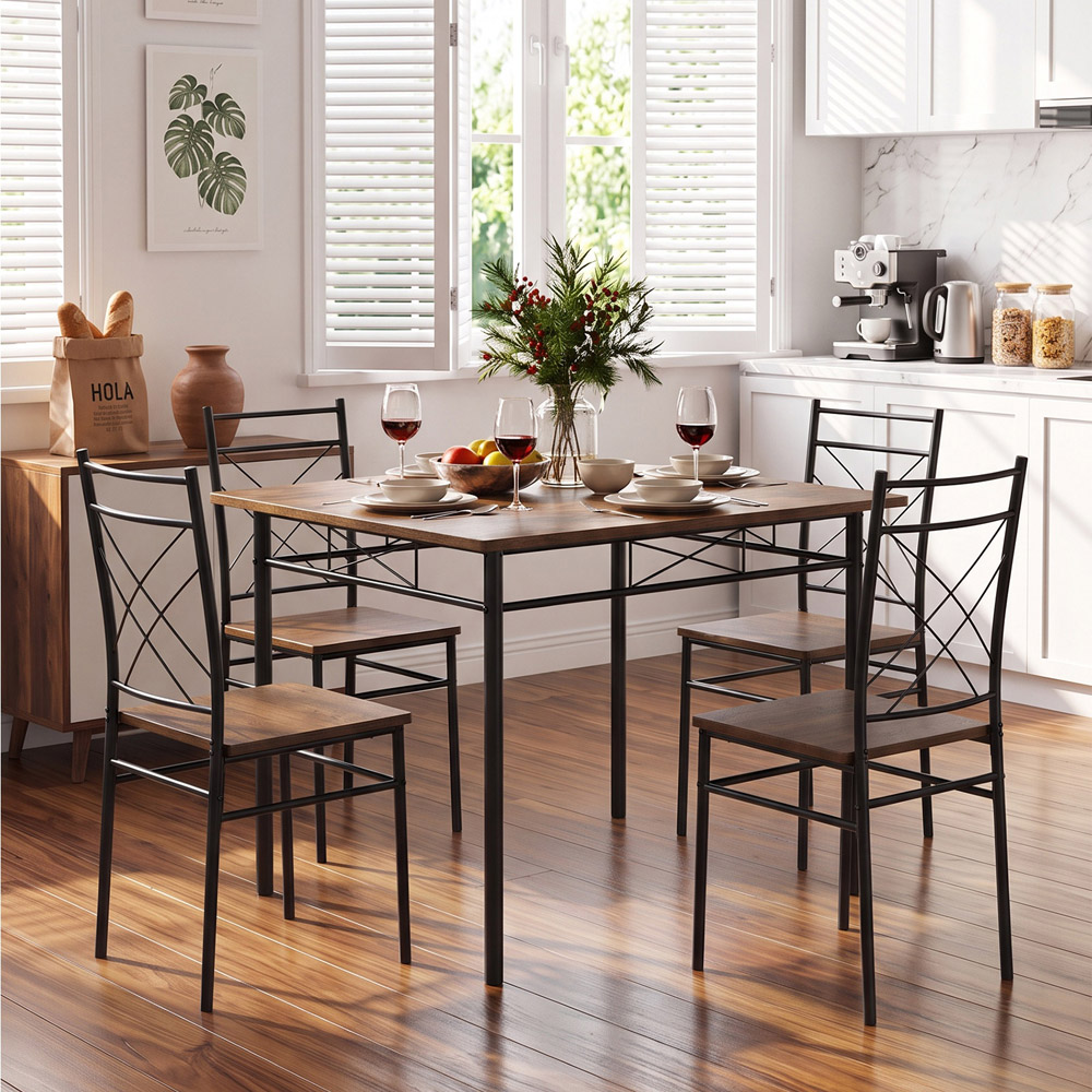 Living and Home 4 Seater Oak and Black Dining Set Image 8