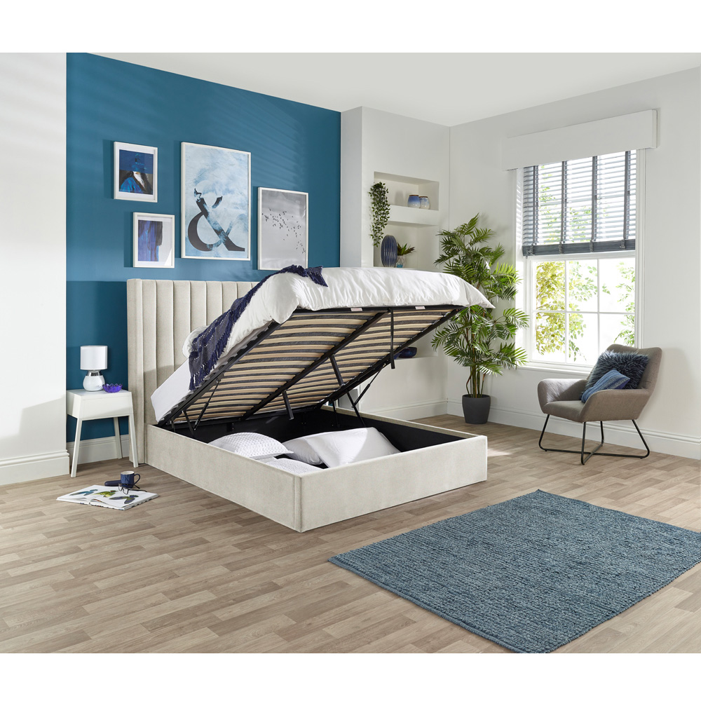 Aspire Helix King Size Natural Velvet Ottoman Bed Image 5