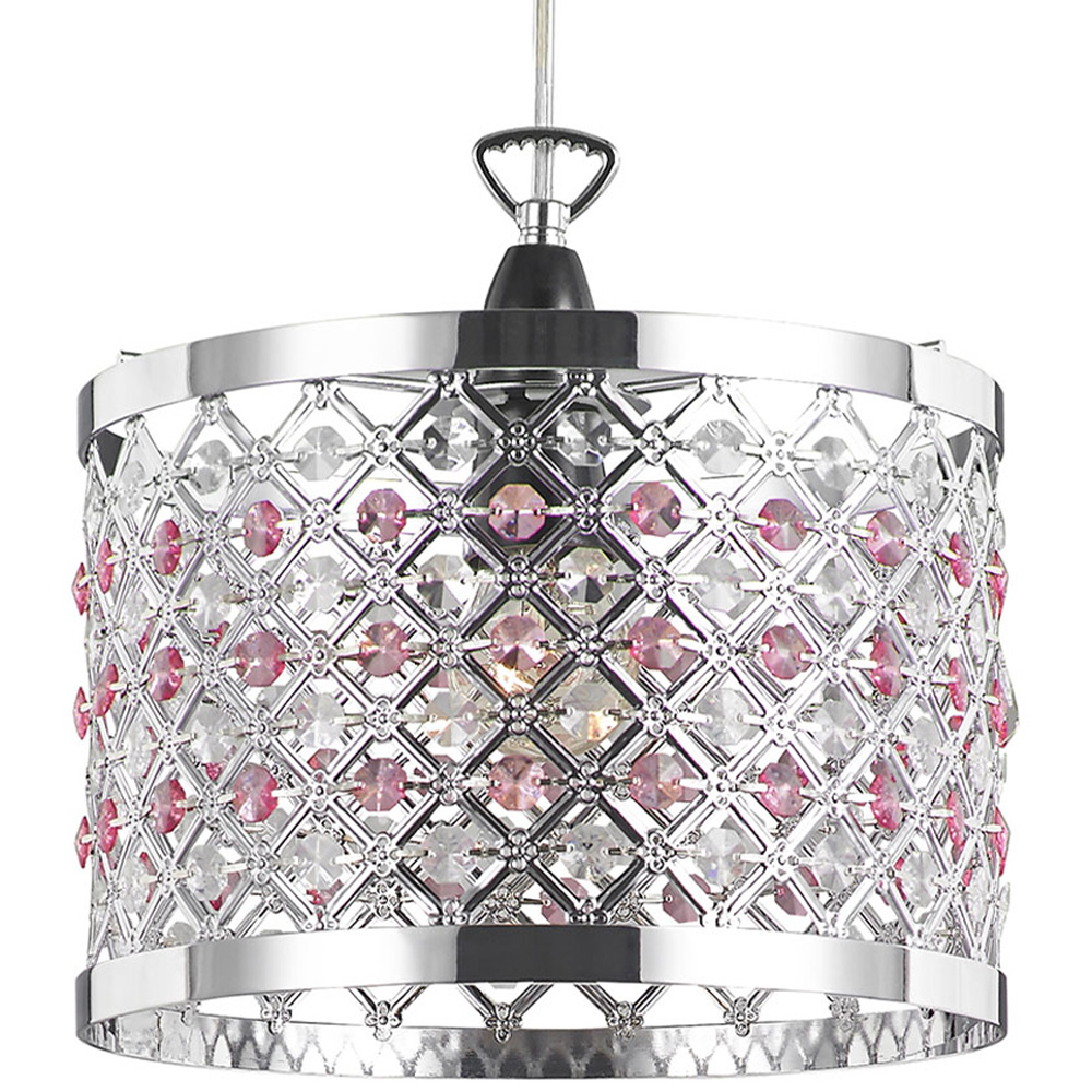Happy Homewares Modern Sparkly Clear and Pink Beads Ceiling Light Pendant Shade Image 1
