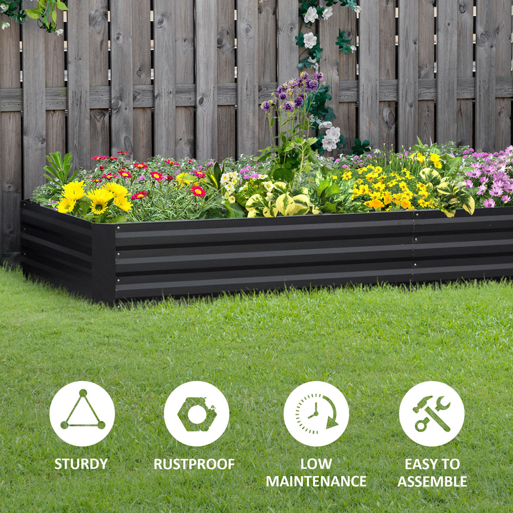 Outsunny Grey Galvanised Steel Raised Garden Bed Planter with Open Bottom Image 6