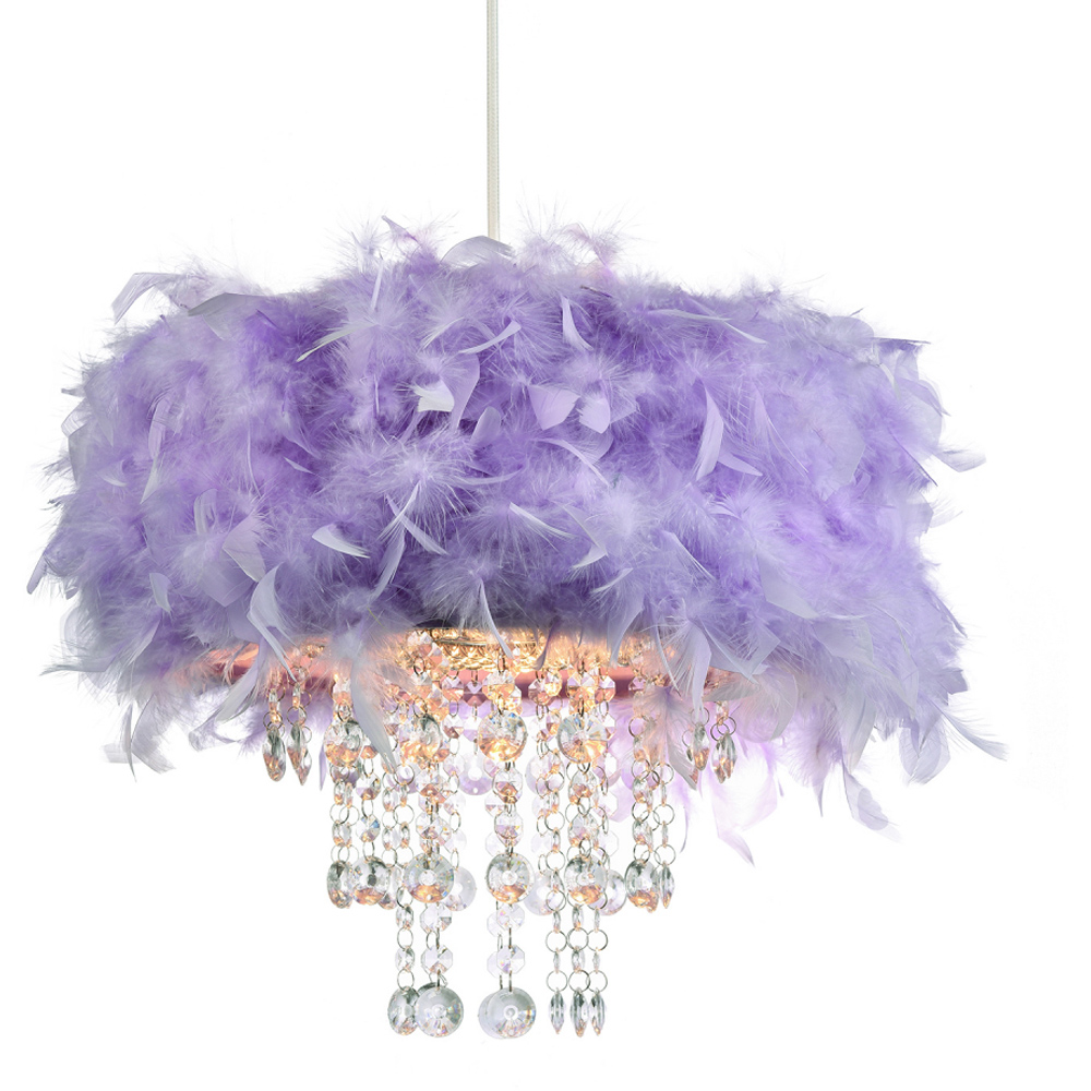 Happy Homewares Lilac Feather Pendant Shade with Transparent Acrylic Droplets Image 2
