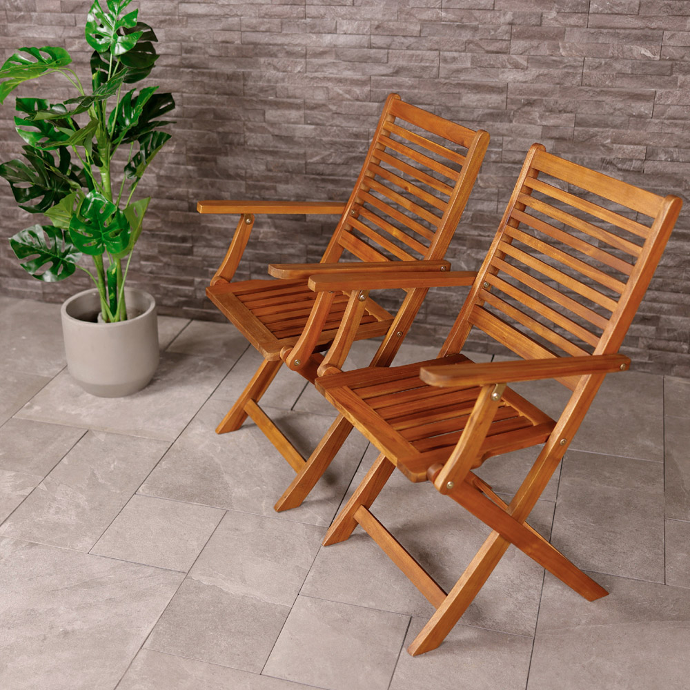 Charles Bentley Set of 2 Acacia Foldable Patio Armchair Image 8