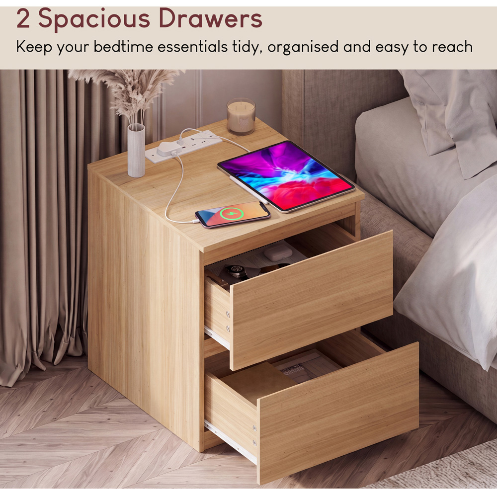 VIDA DESIGNS Denver 2 Drawer Pine Large Bedside Chest with Power Outlet Set of 2 Image 5