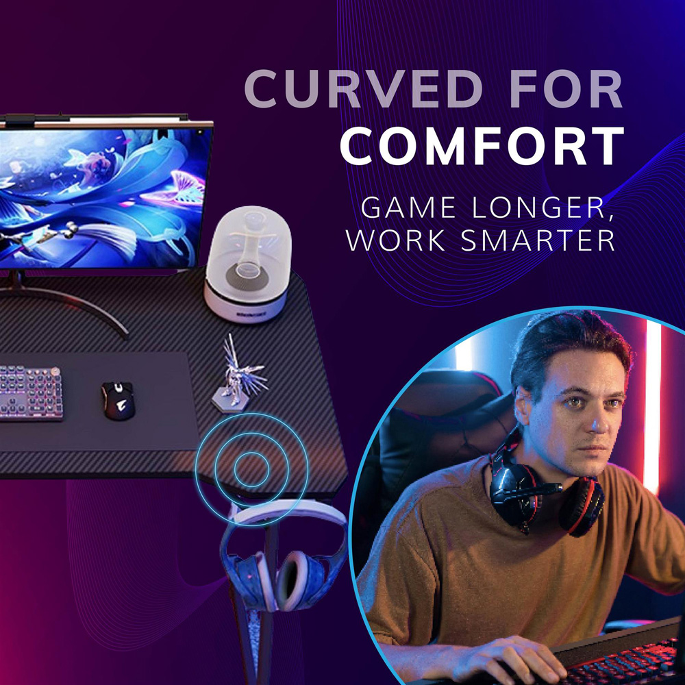 House of Home Carbon Fibre Top Gaming Desk Black Image 4