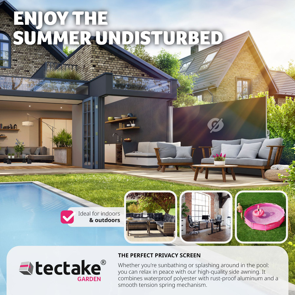 tectake Black Retractable Side Awning 2 x 3m Image 7