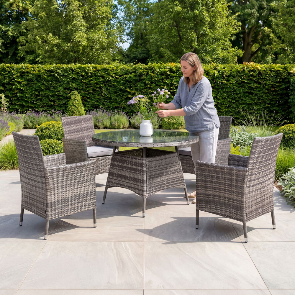 Charles Bentley Rattan 4 Seater Dining Table Grey Image 5