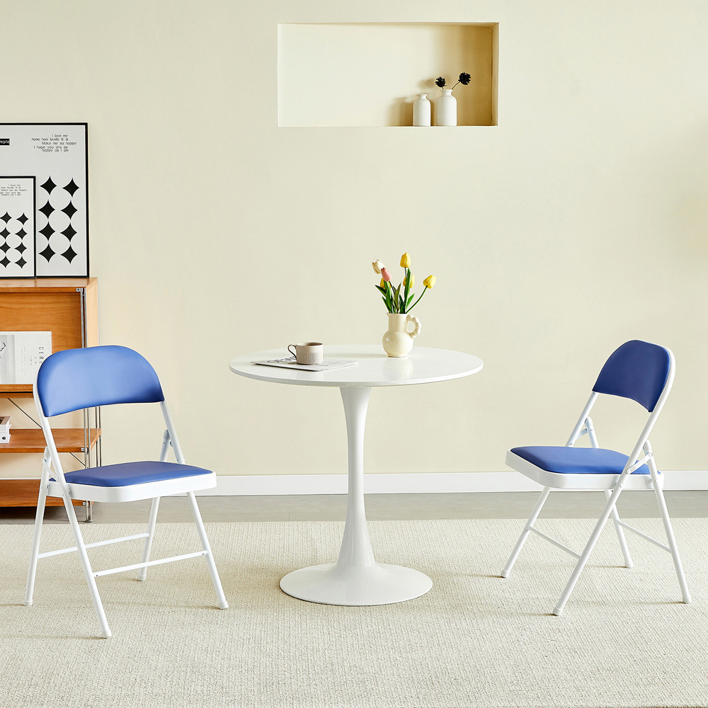 Set of 2 Blue Padded Folding Metal Dining Chairs Image 5