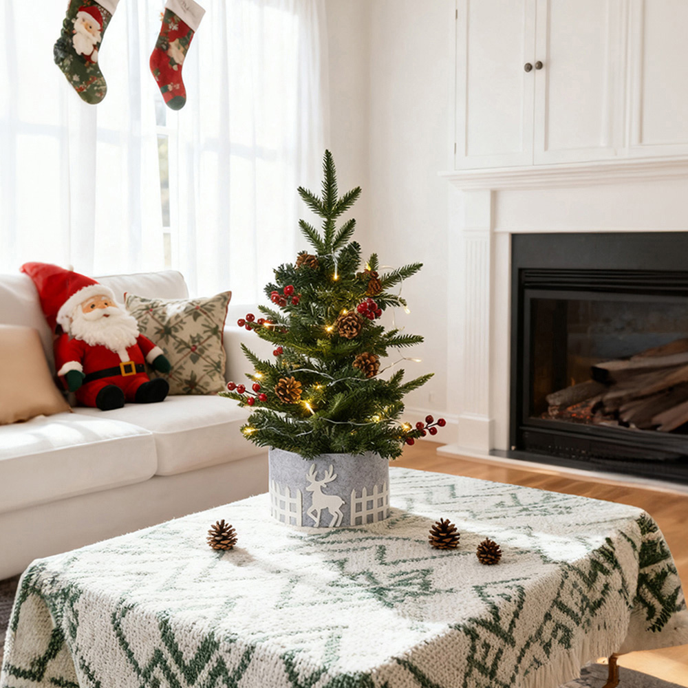 Living and Home String Light Pinecones and Red Berries Mini Artificial Christmas Tree 1.8ft Image 7