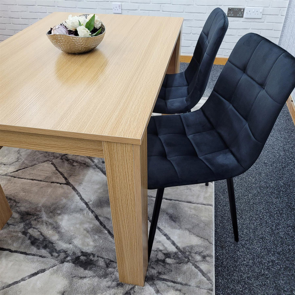 Portland 4 Seater Square Dining Table Set Oak Effect and Black Image 2