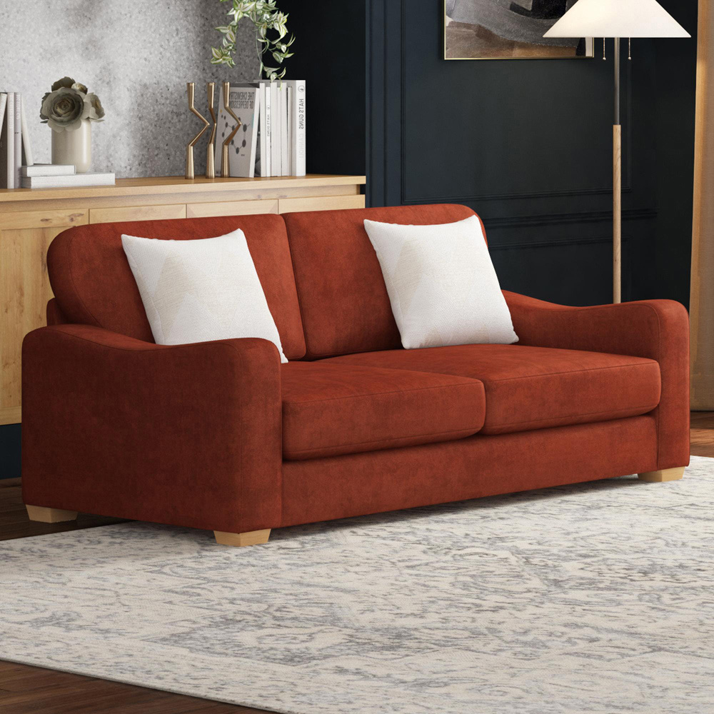 Theadford 3 Seater Marmalade Plush Velvet Fixed Back Sofa Image 4