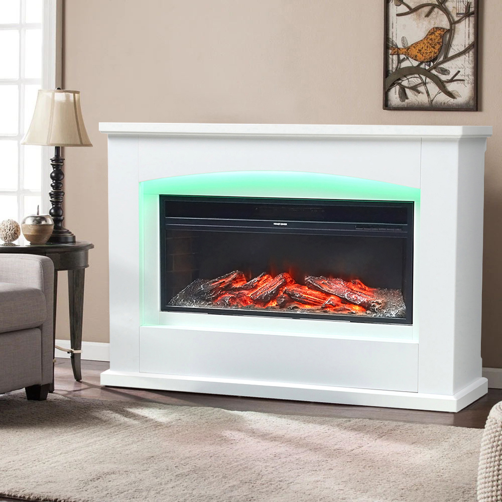 Living and Home 34 Inch Electric Fireplace White Surround Set with Remote 7 LED Mood Light Adjustable Image 7
