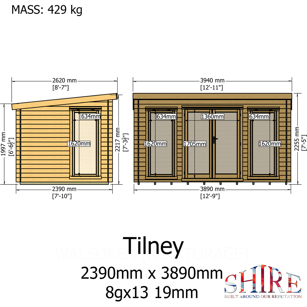 Shire Tilney 8 x 13ft Pent Garden Log Cabin | Homebase