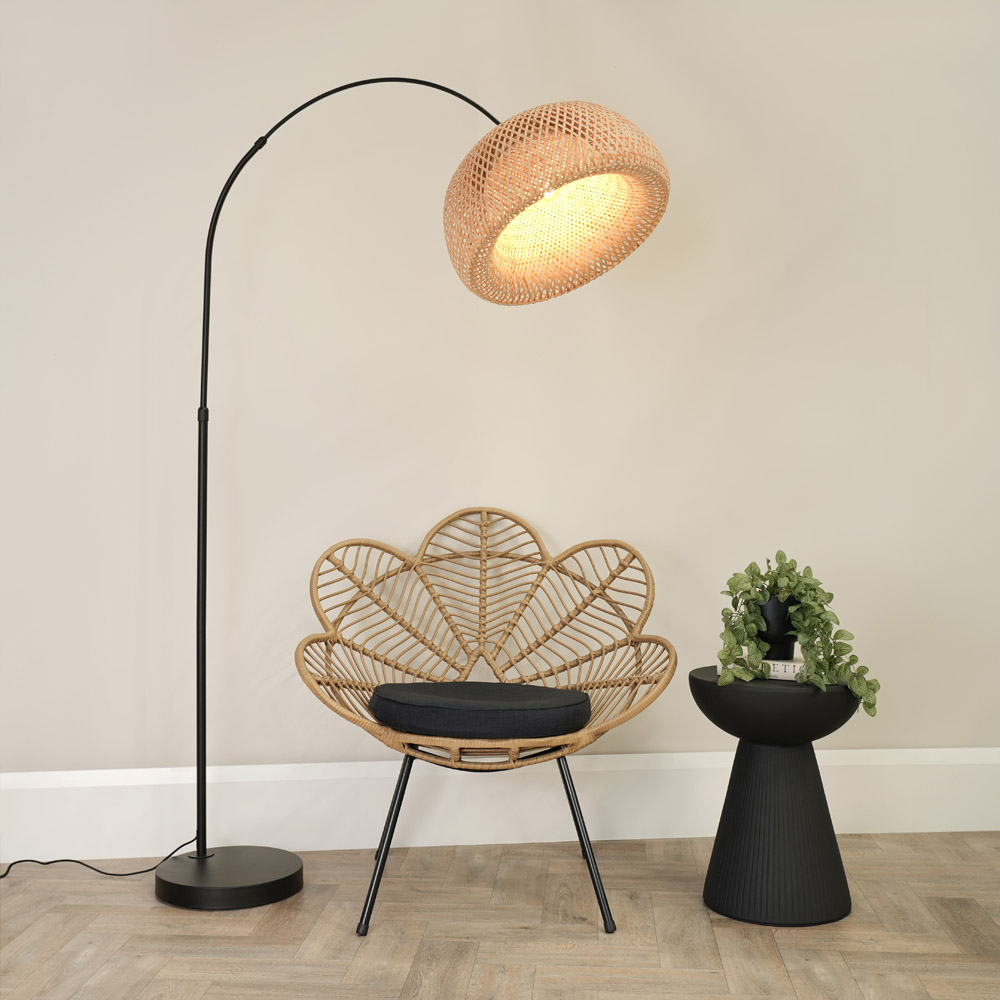 ValueLights Louis Bamboo Donut Shade Black Curved LED Floor Lamp Image 2