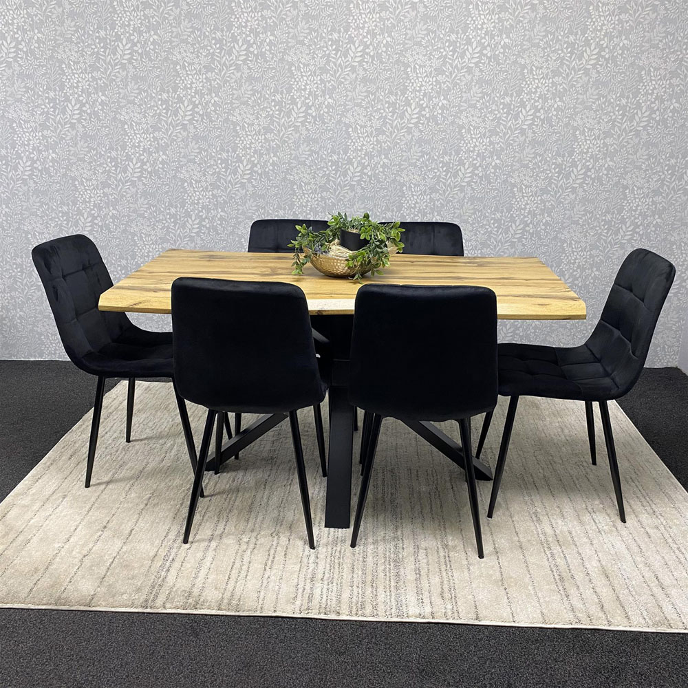 Kosy Koala 6 Seater Velvet Wooden Rectangle Dining Set Black Image 5