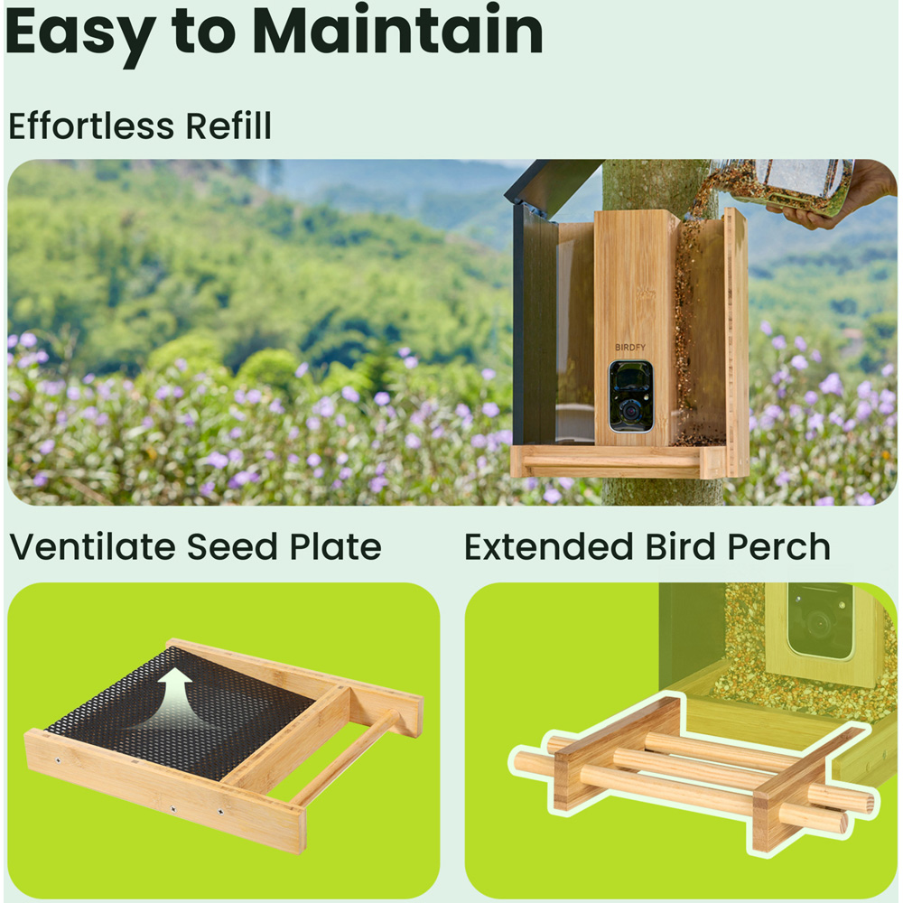 Birdfy Bamboo Smart Solar Roof Bird Feeder with 1080p AI Camera Image 9