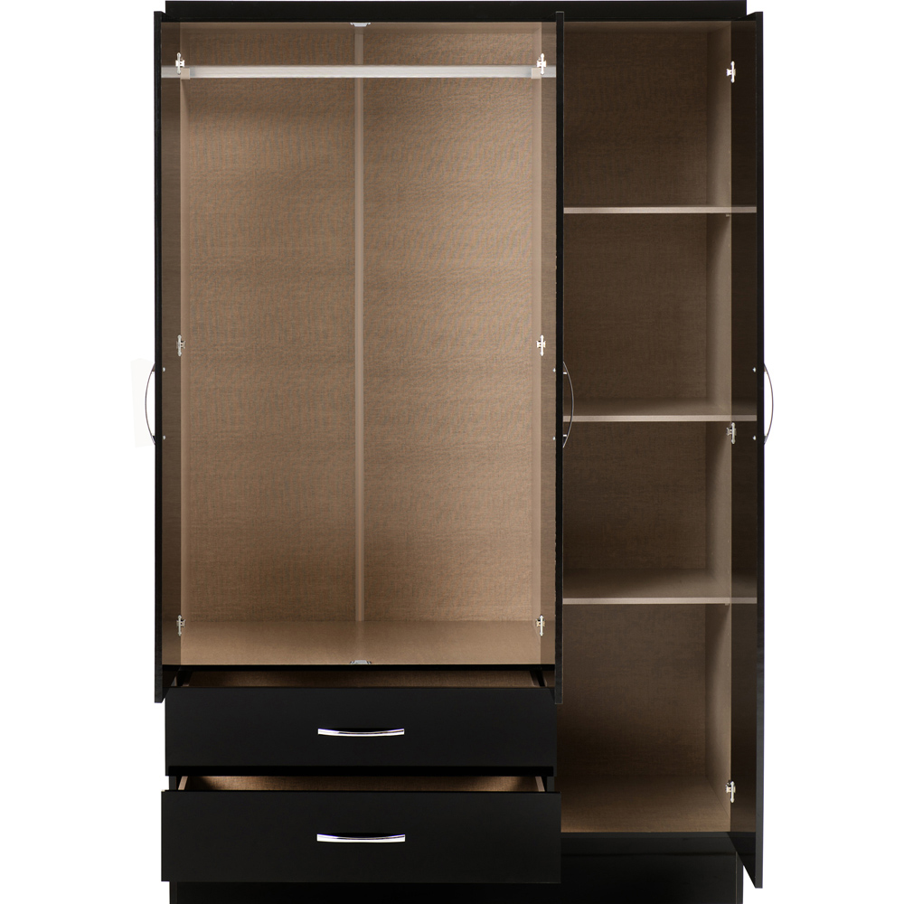Seconique Nevada 3 Door 2 Drawer Black Gloss Mirrored Wardrobe Image 4