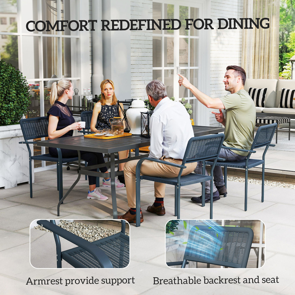 Outsunny Set of 4 Dark Grey Rattan Effect Stackable Garden Chairs Image 6