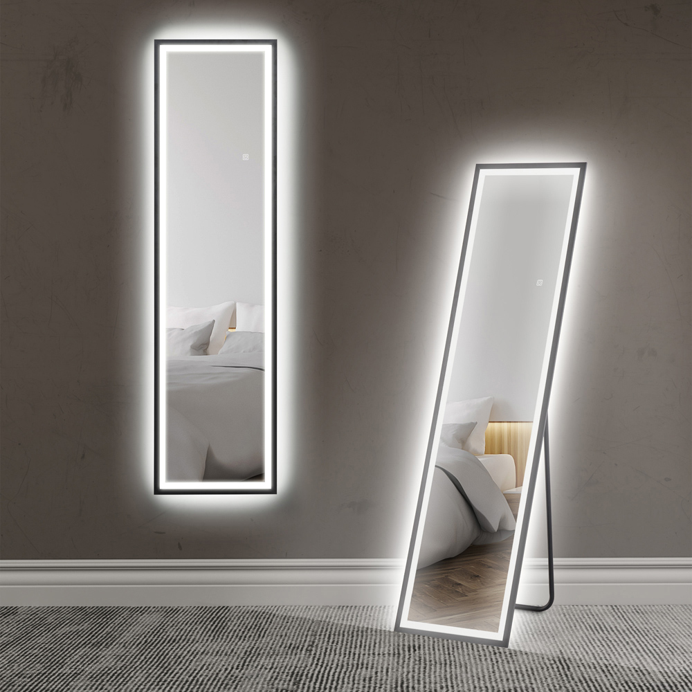 Portland Black Metal Frame Full Length Mirror with Adjustable Lights 150 x 40cm Image 2