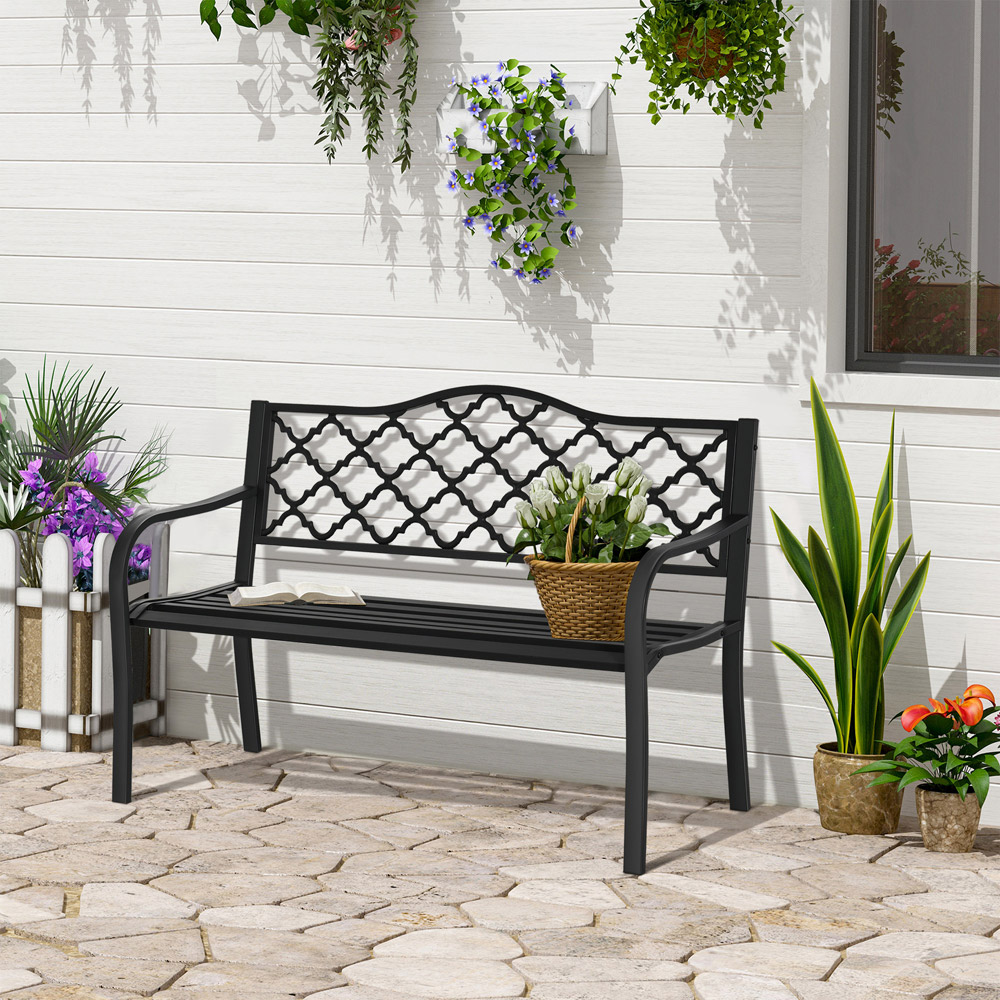 Outsunny 2 Seater Black Cast Iron Antique Bench with Armrest Image 7