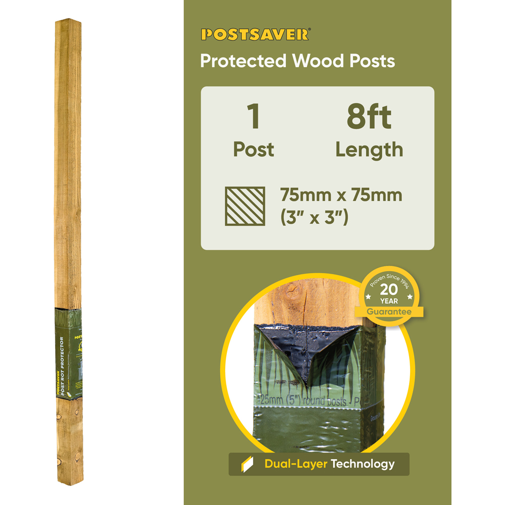 Postsaver Pro Post 3 x 3 inch UC4 Treated Wooden Fence Post 8ft Image 8