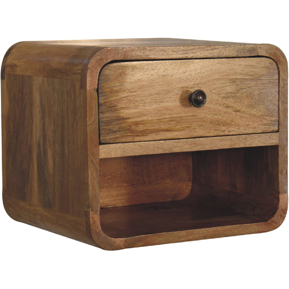 Artisan Furniture Mini Oak Single Drawer Single Shelf Mango Wood Floating Open Bedside Table Image 3