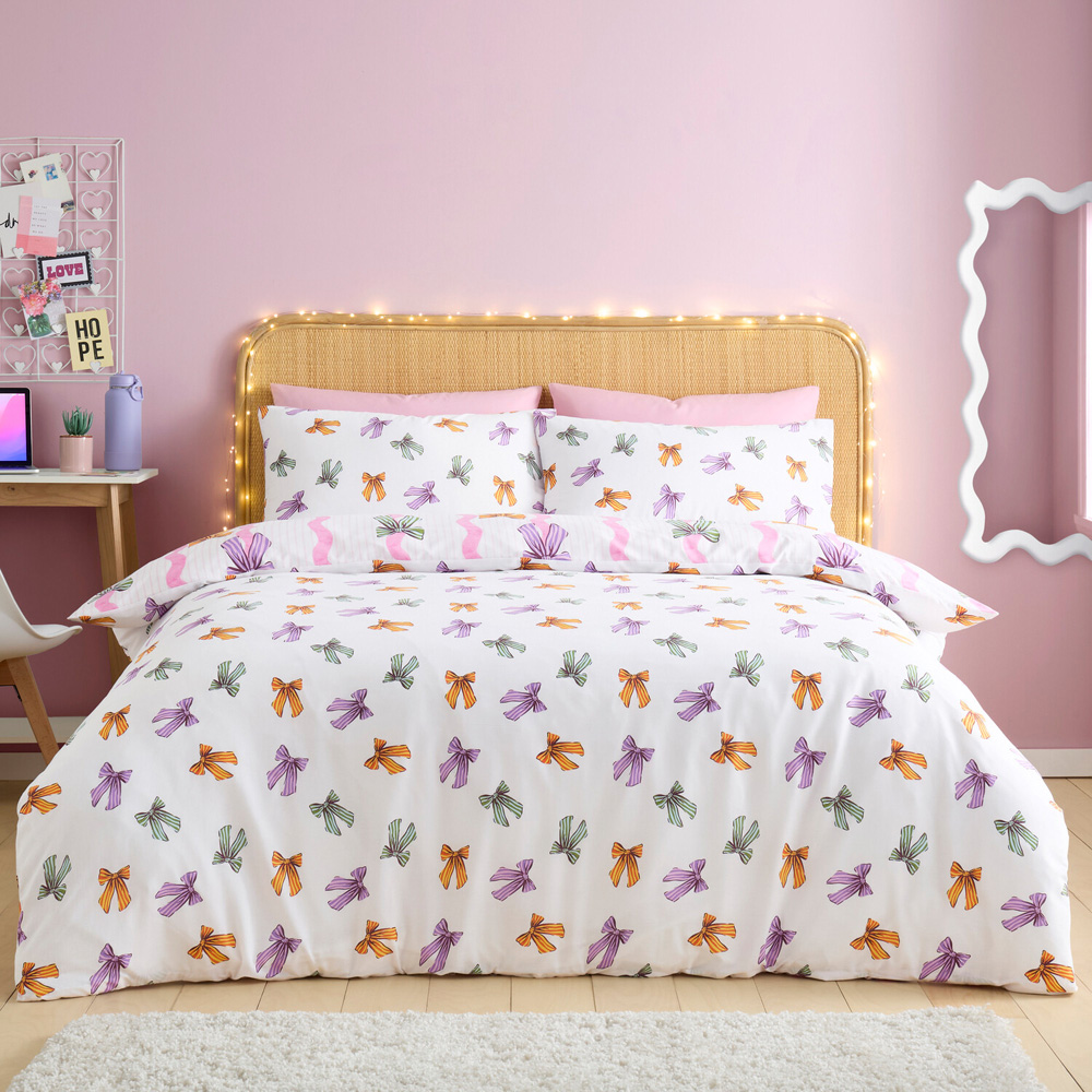 Retro Bows Bedding Set Pink Double Image 2