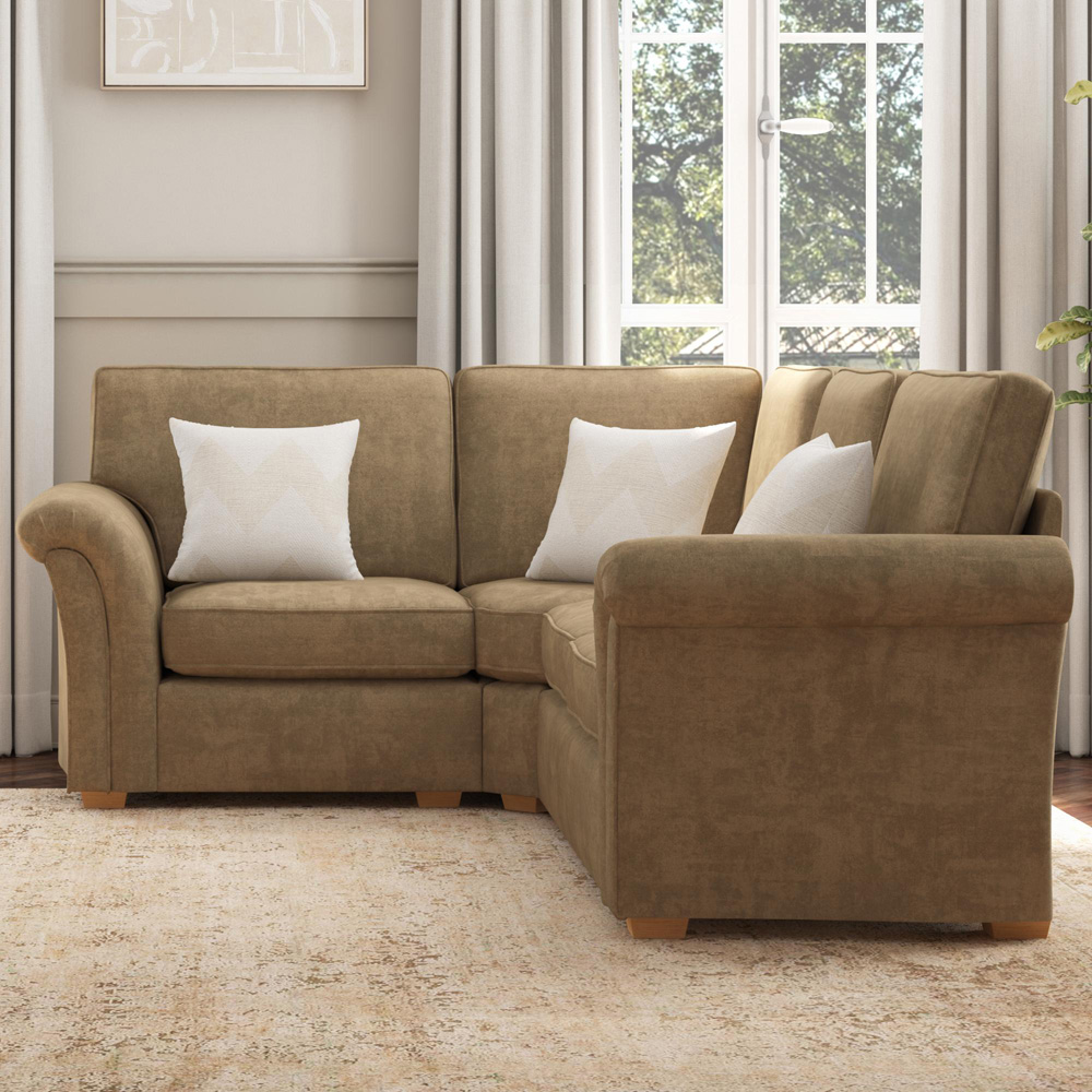 Castleacre 3 Seater Mink Plush Velvet Right Hand Fixed Back Corner Sofa Image 5