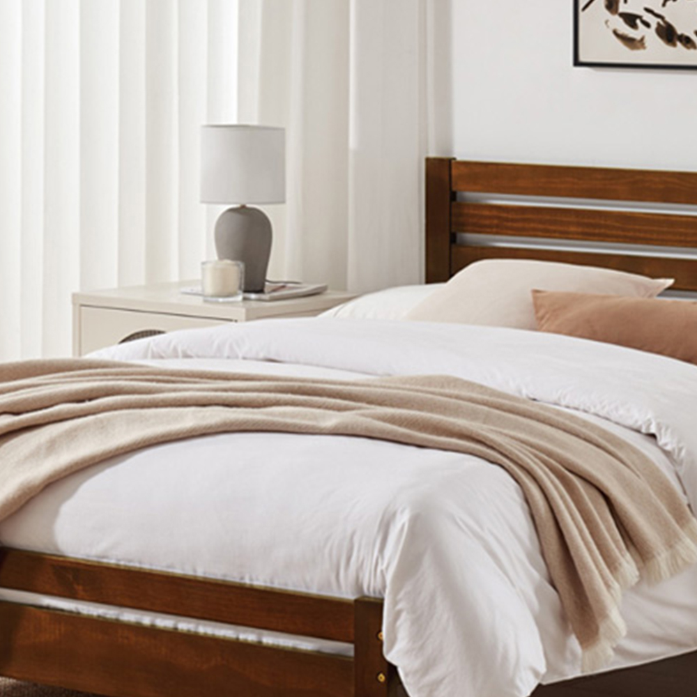 Furniturebox Cadhla Double Walnut Stain Solid Pine Bed Frame Image 2