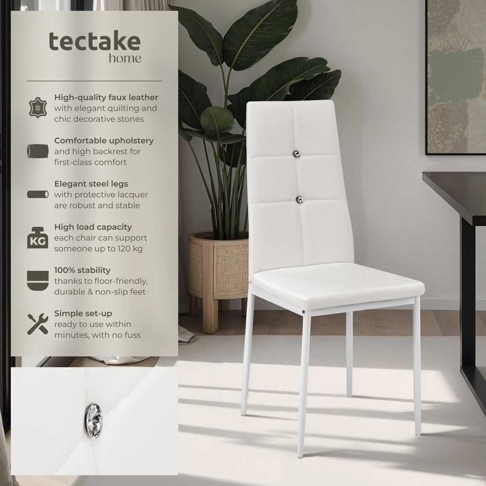 tectake Set of 4 White Rhinestone Highlight Dining Chairs Image 4
