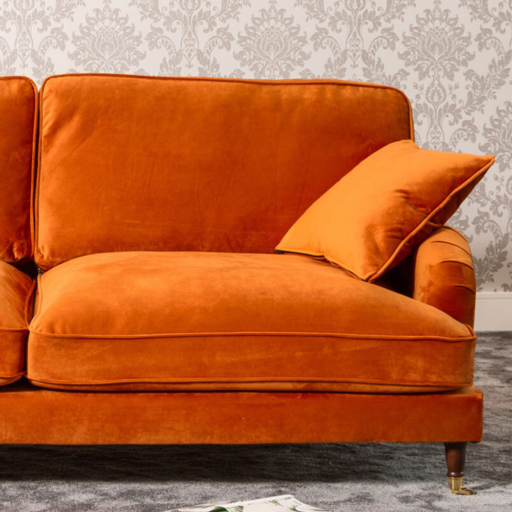 Mackenzie 4 Seater Orange Plush Velvet Sofa Image 2