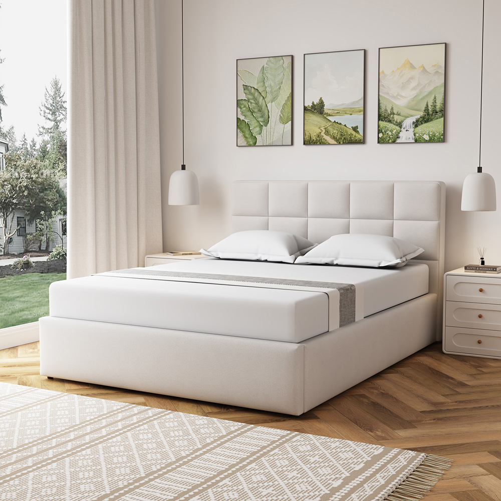 Artemis Home Richwood King Size Beige Linen Upholstered Ottoman Bed Image 5