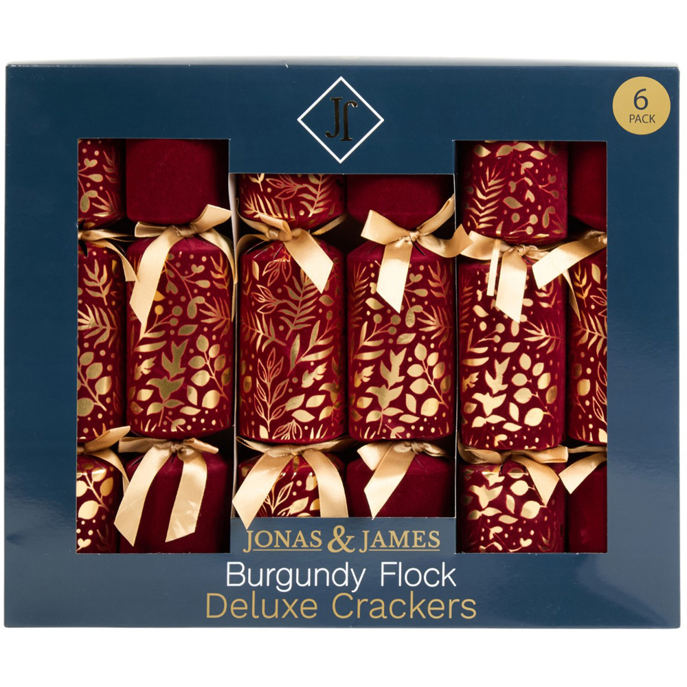 Jonas & James Pack of 6 Deluxe Crackers Burgundy and Gold - Burgundy Image 1