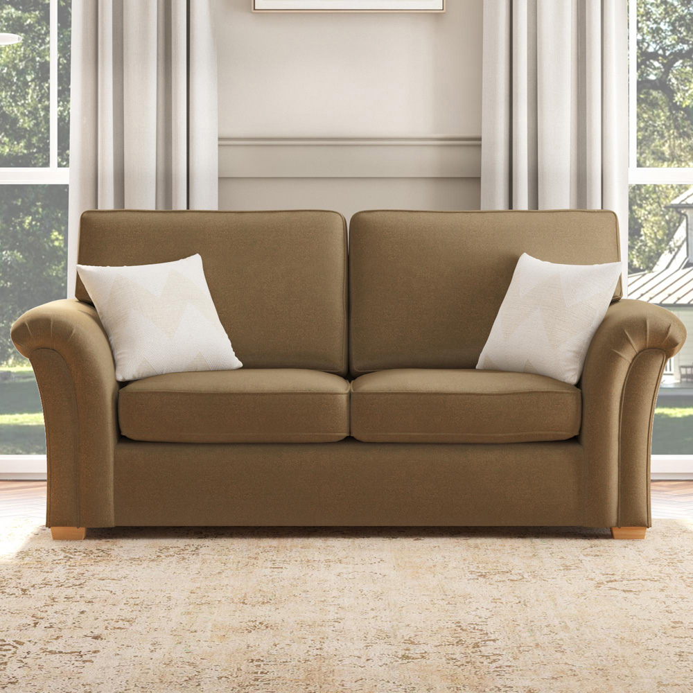 Castleacre 3 Seater Mink Plush Velvet Fixed Back Sofa Image 5