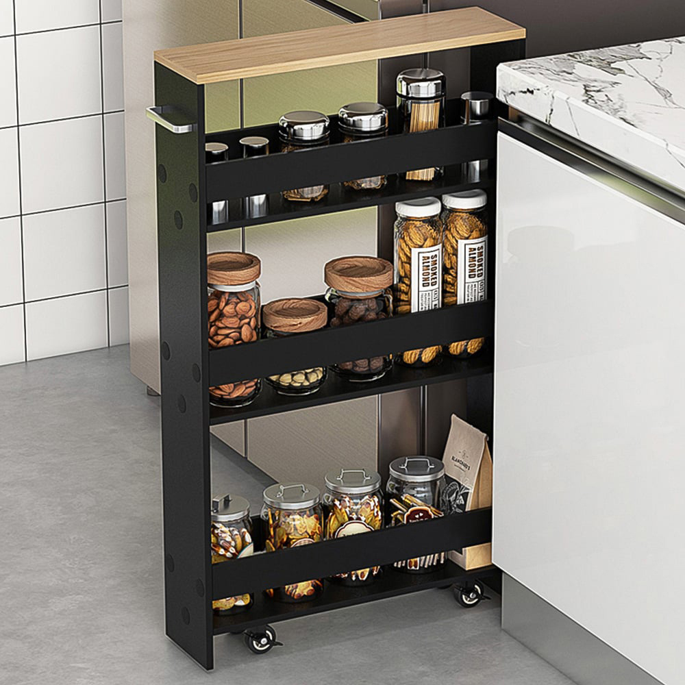 Costway 4 Shelf Black Slim Storage Cart with Wheels Image 2