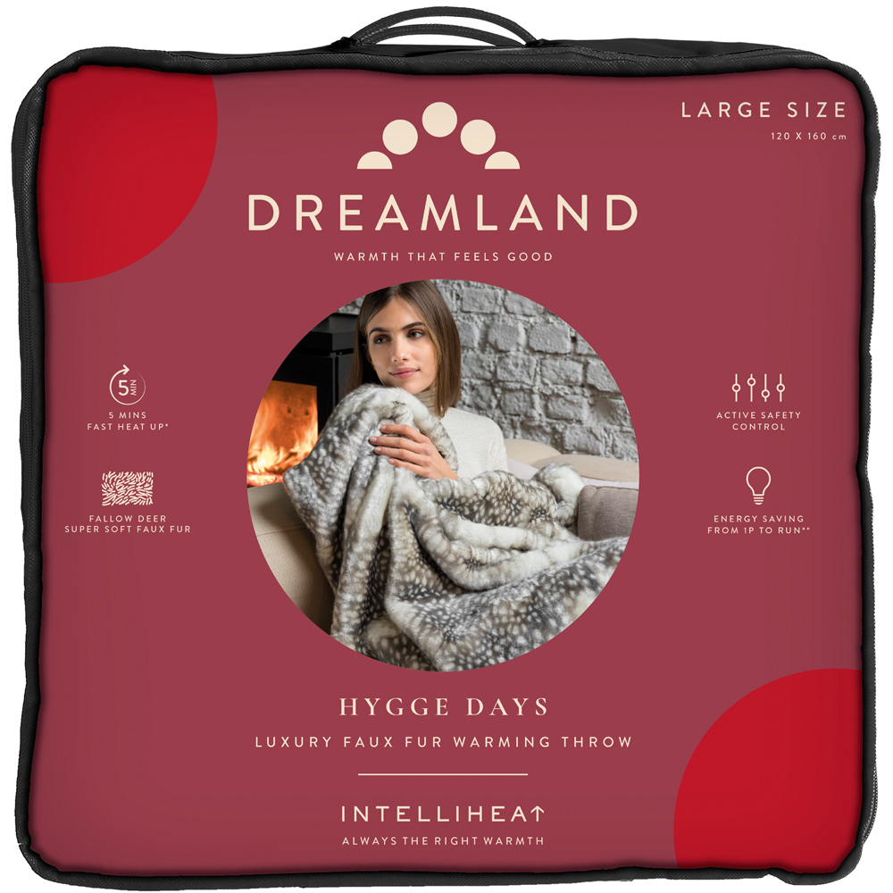 Dreamland Hygge Days Fallow Deer Print Faux Fur Reversible Heated Throw 120 x 160cm Image 4