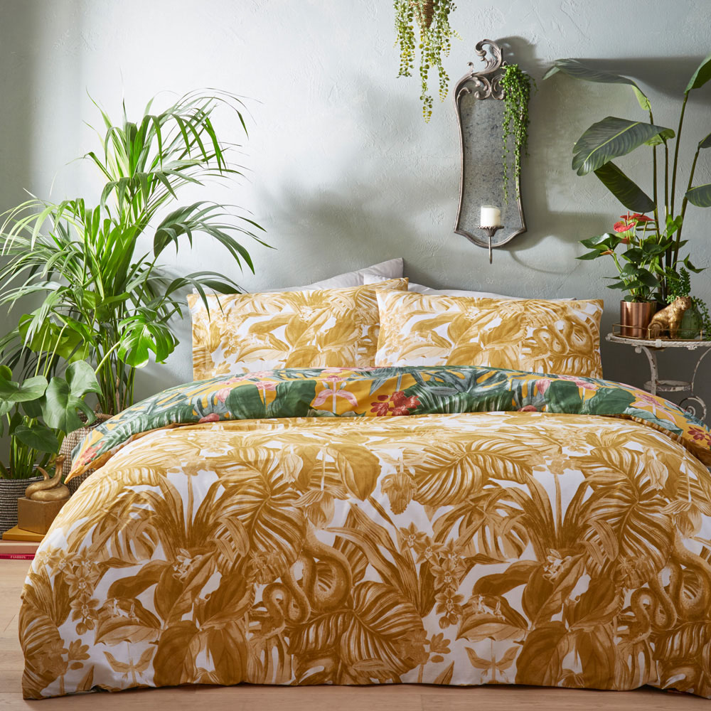 furn. Medinilla Double Mustard Tropical Duvet Cover Set Image 2
