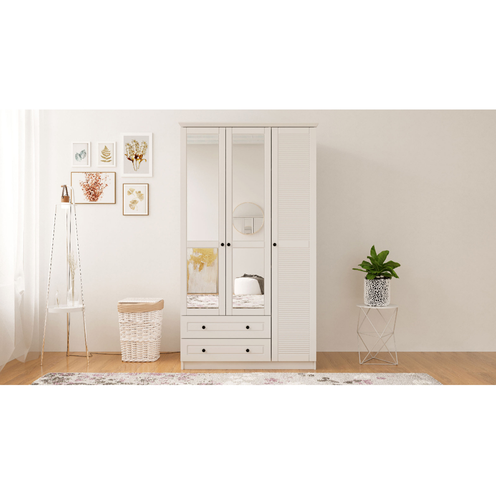 Evu VOLET 3 Door 2 Drawer White Mirrored Wardrobe Image 4