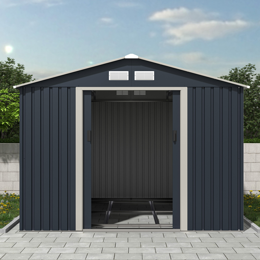 Charles Bentley 8 x 10ft Grey Apex Metal Garden Shed Image 4