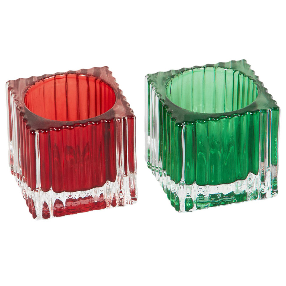 Christmas Ribbed Cube Tealight Holder Image 1