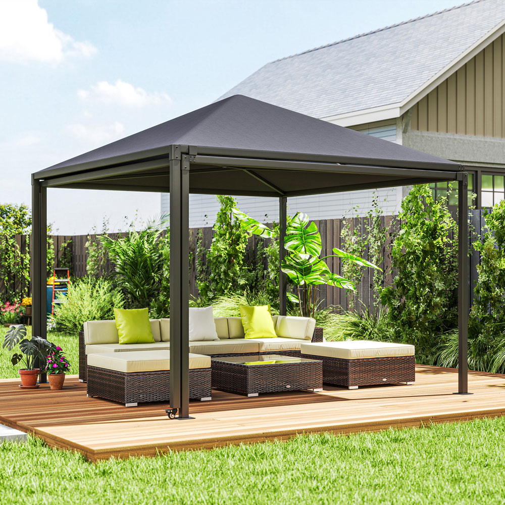 Outsunny 3 x 3m Grey Garden Gazebo with Extendable Awning and Wheels Image 5