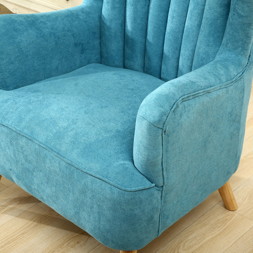Living and Home Blue Faux Wool Upholstered Armchair with Footstool Image 5