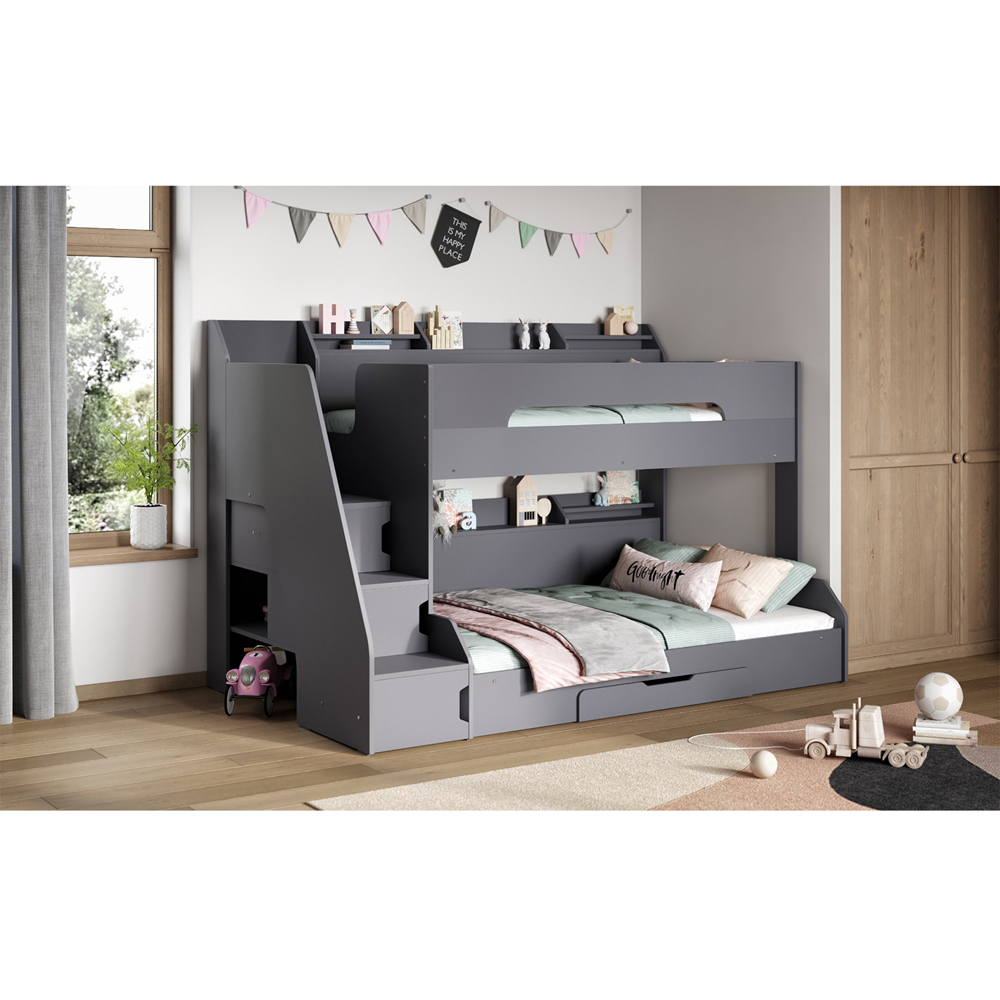 Flair Slick Triple Sleeper Grey Staircase Bunk Bed Image 9