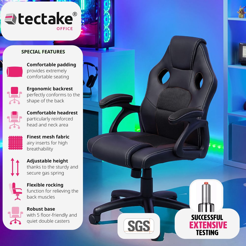 tectake Mike Black Gaming Chair Image 3