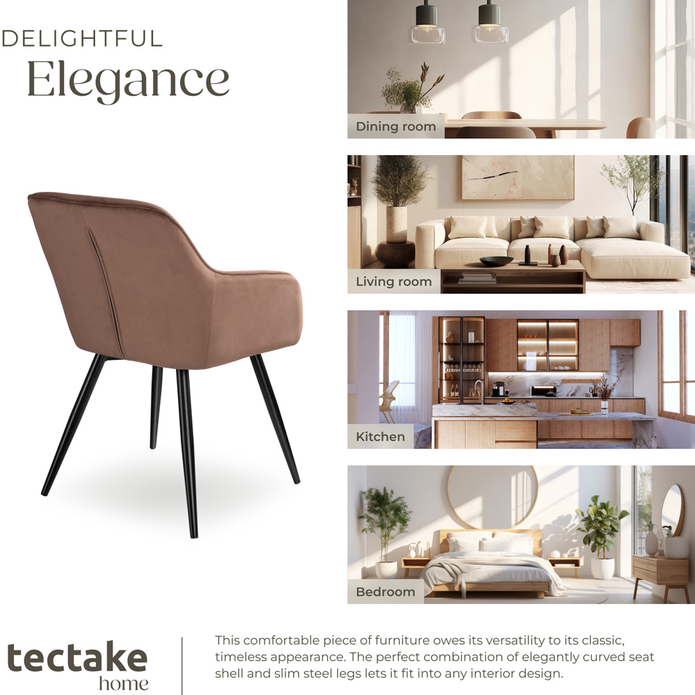 tectake Marilyn Set of 8 Brown and Black Velvet Look Padded Dining Chairs Image 6