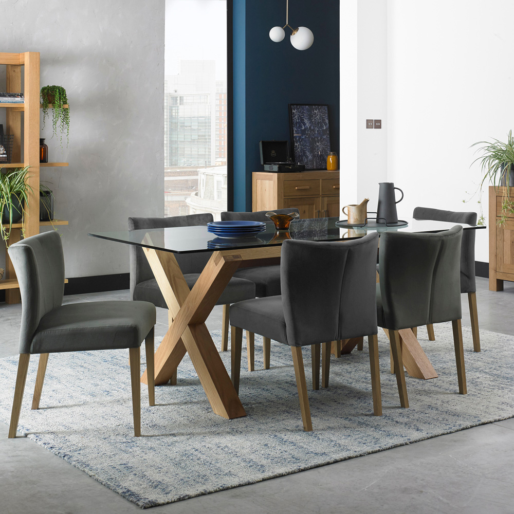 Bentley Designs Turin 6 Seater Light Oak Glass Top Dining Table Image 4