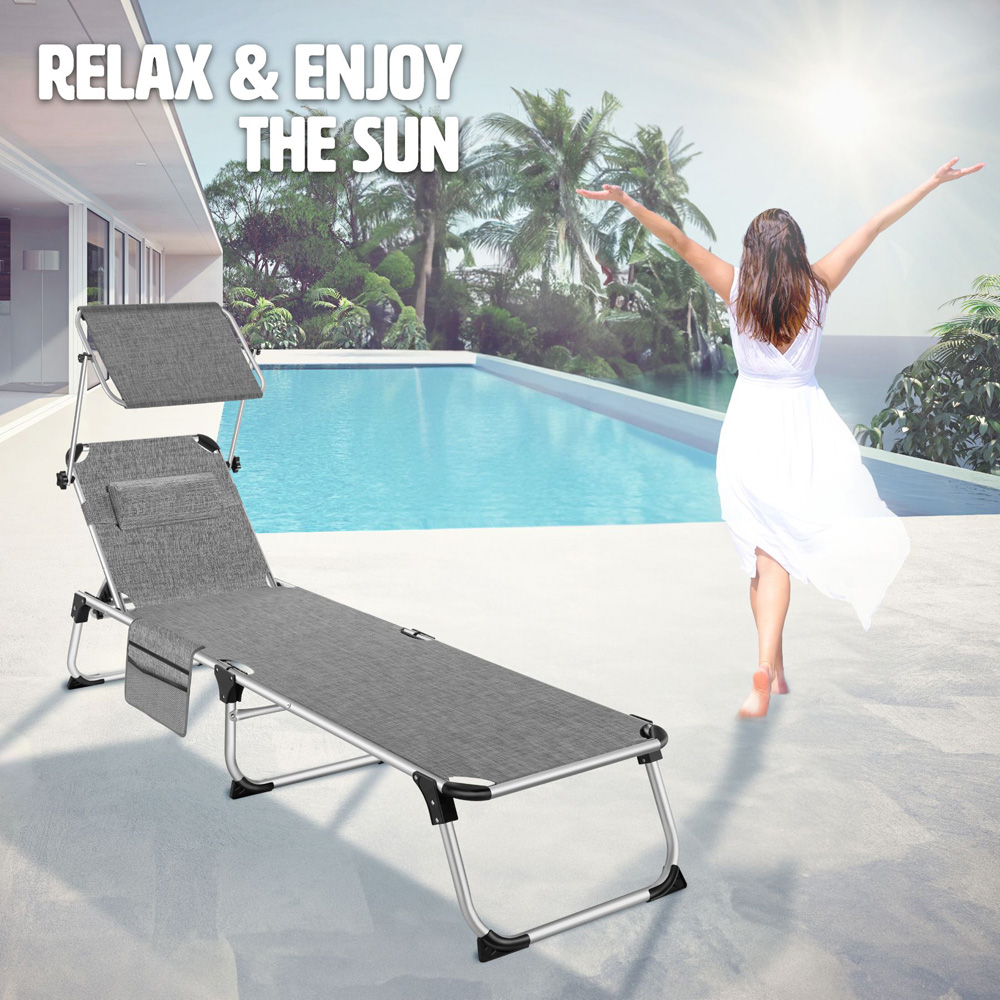 tectake Aurelie Mottled Grey 6 Position Backrest Sun Lounger Image 8