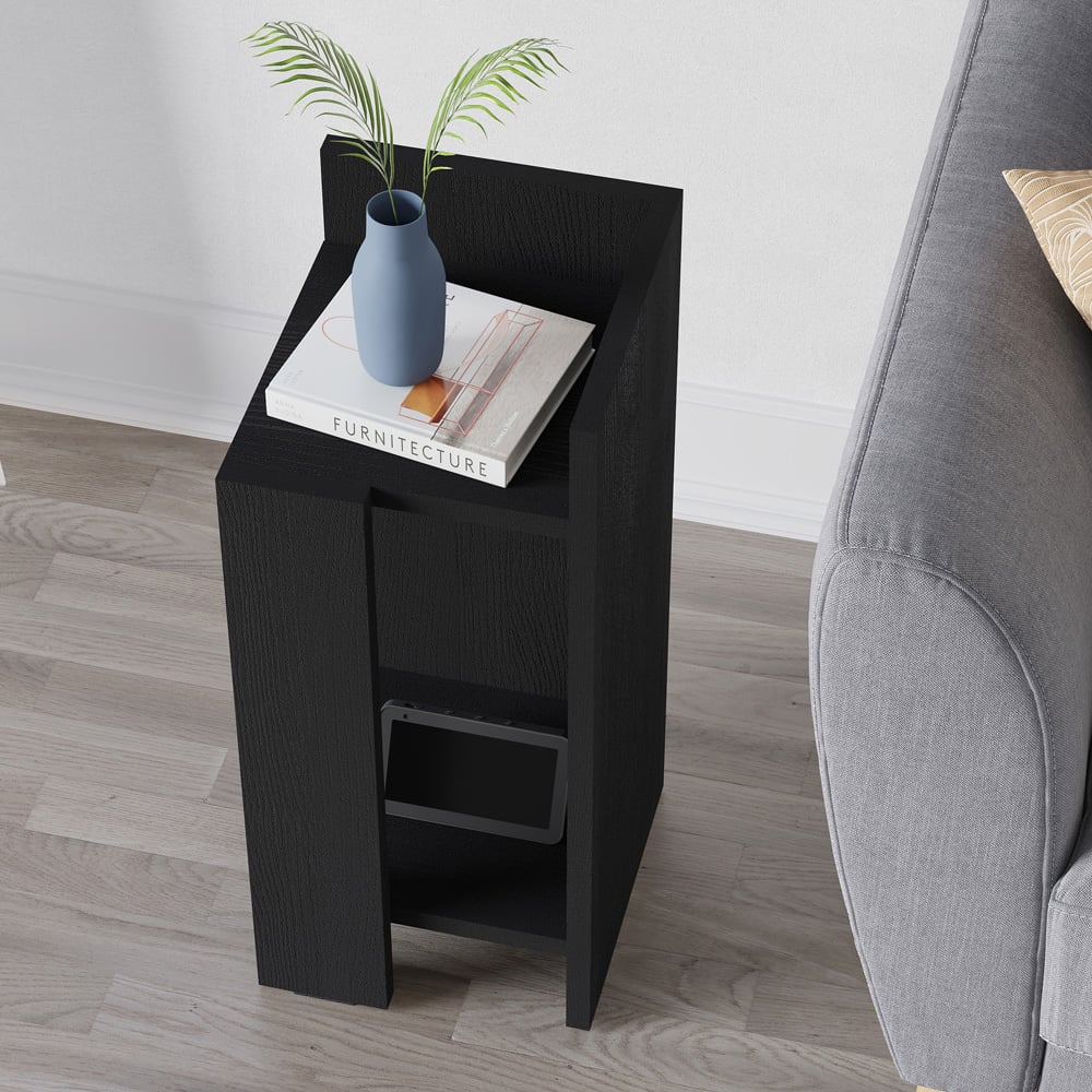 Decortie Elos 2 Shelf Black Wooden Right Side Bedside Table Image 4